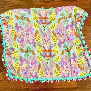 Matilda Jane Capeside Fringe Swim Cover Up Size Small V Neck Poncho Beach Pool